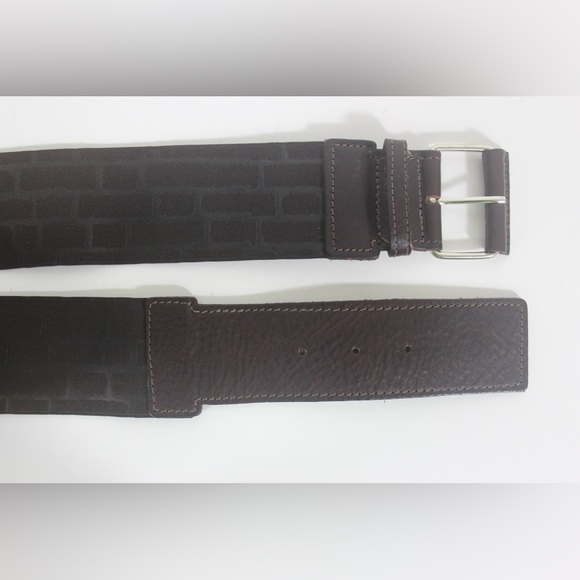 31”-33”+ Stretch Wide Dark Brown Italian Leather Belt with Silver and Leather - Picture 6 of 7